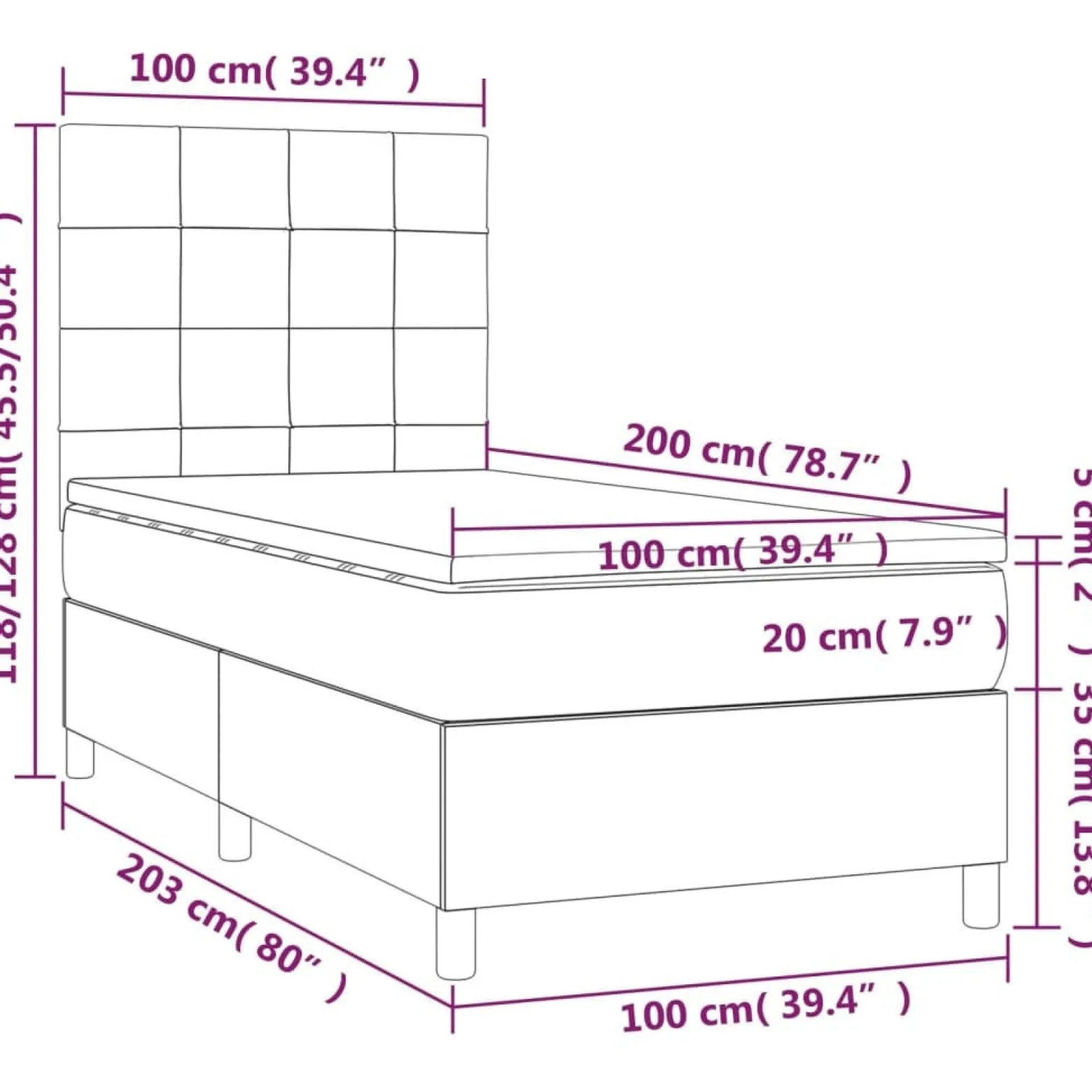 Łóżko kontynentalne z materacem i LED, różowy aksamit 100x200cm