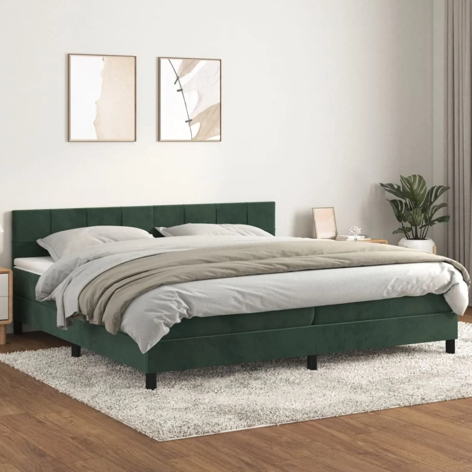 Łóżko Kontynentalne z Materacem Zielone do Sypialni Aksamit 200x200 cm
