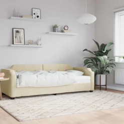 Łóżko kontynentalne z materacem kremowe do sypialni pokoju 80x200 cm,