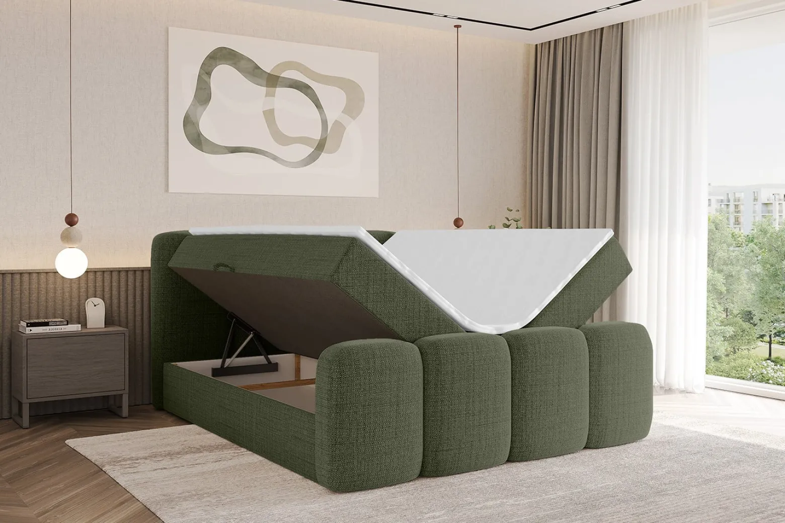 Łóżko kontynentalne z pojemnikiem i materacem H3 NINA-Z - 120x200cm