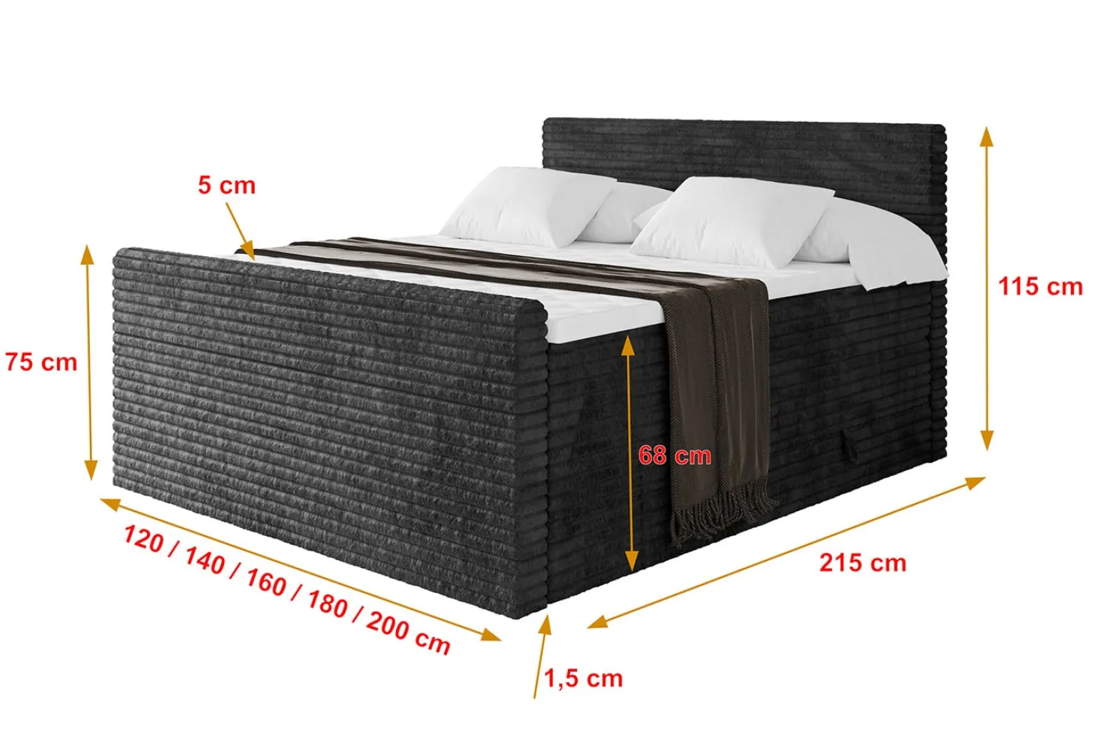 Łóżko kontynentalne z pojemnikiem i materacem TOLO-Z KING-v1 120x200cm