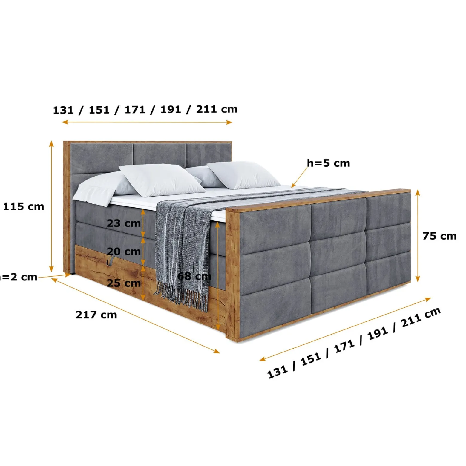 Łóżko kontynentalne z pojemnikiem i materacem H3|H4 LOLLI1-Z KING 120x200cm