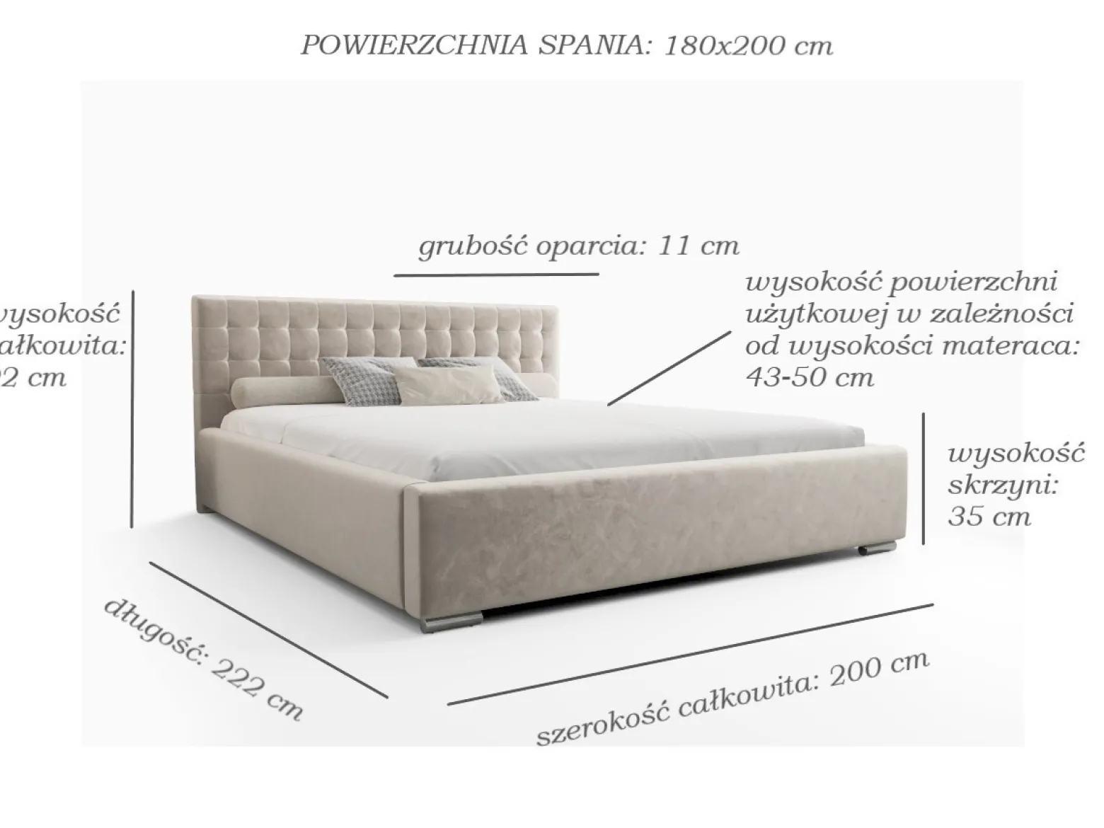 Łóżko Pikowane Beżowe Avanti + Pojemnik + Stelaż Drewno 180