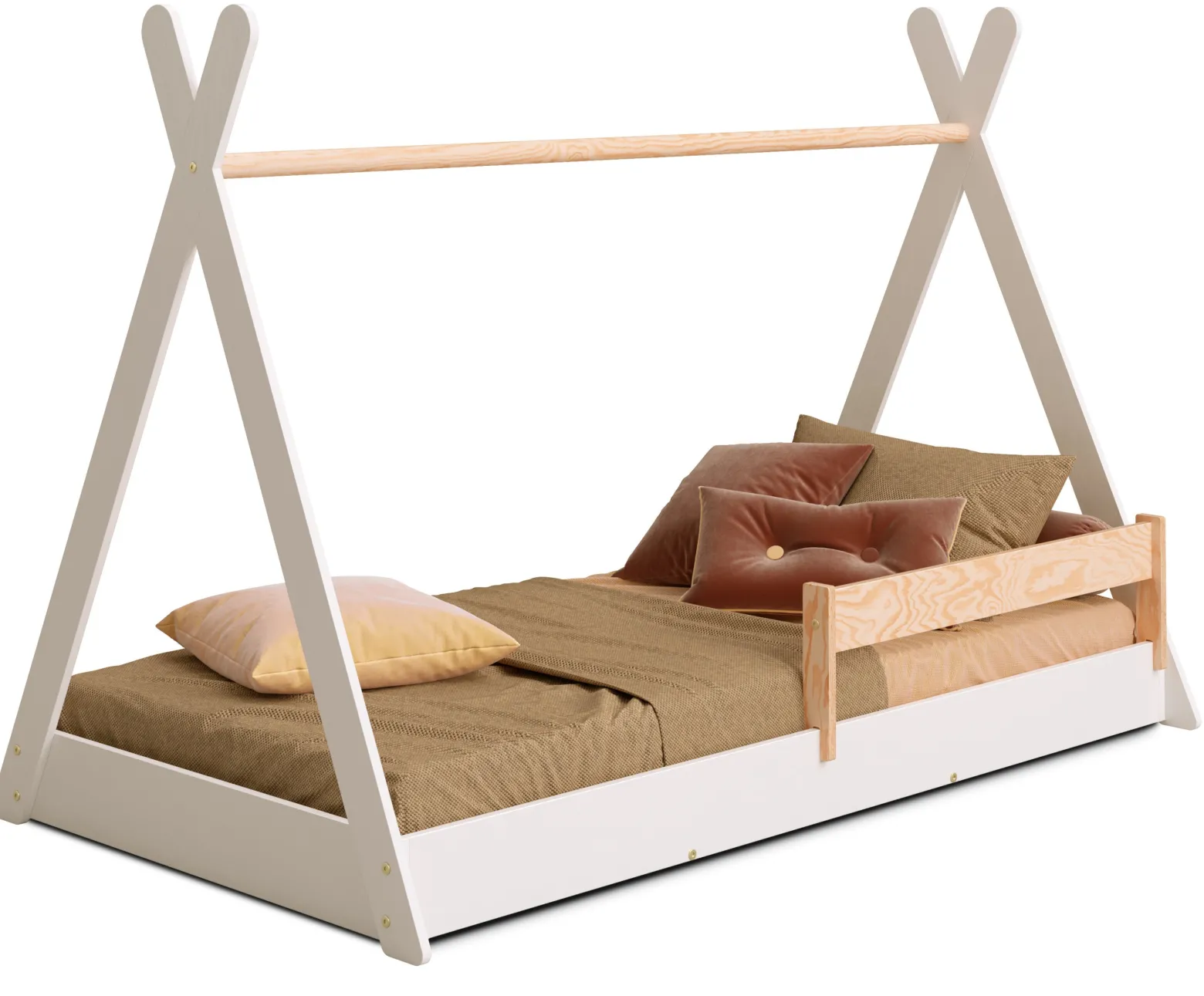 Łóżko podłogowe pojedyncze drew. TIPI FLOOR Białe SMARTWOOD®