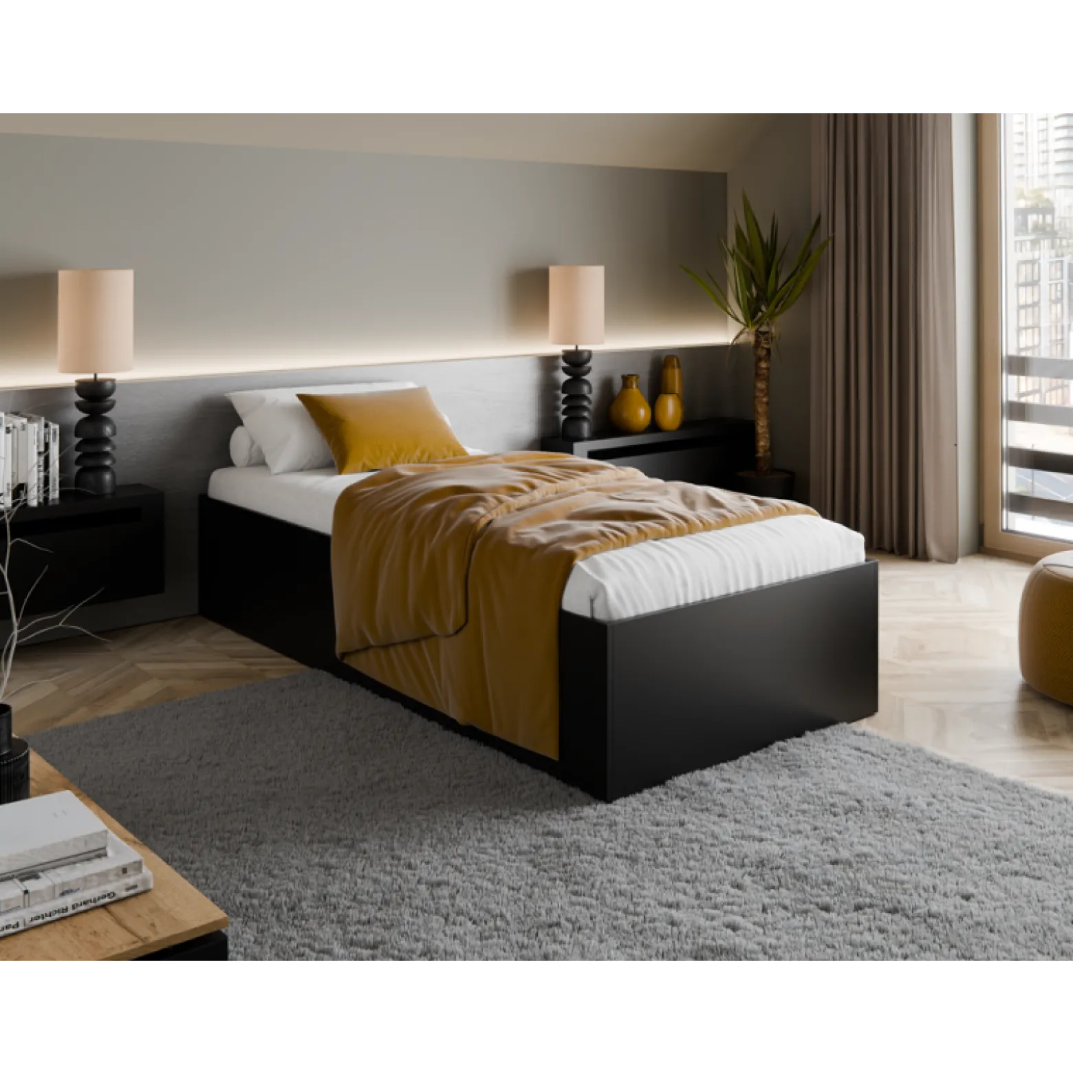 Łóżko Podwójne Bella 140X200cm Czarny Mat