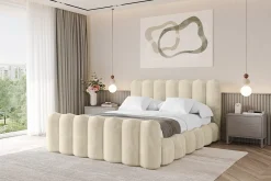 Łóżko tapicerowane z materacem + pojemnik SORA-Z - 120x200 cm Beżowy