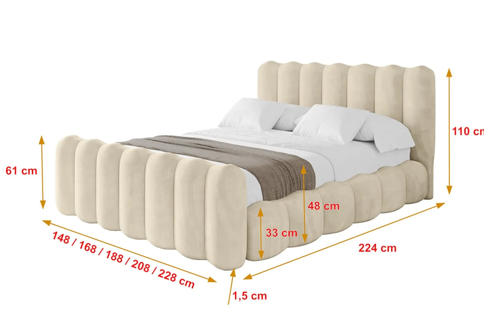 Łóżko tapicerowane z materacem + pojemnik SORA-Z - 120x200 cm Beżowy
