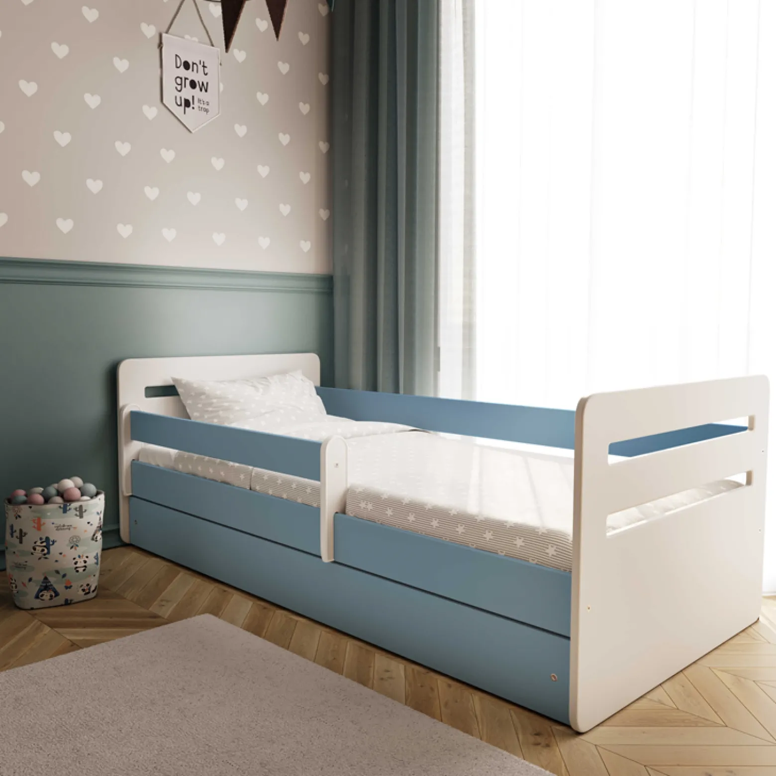 Łóżko Tomi niebieskie z szufladą materac piankowy 160x80