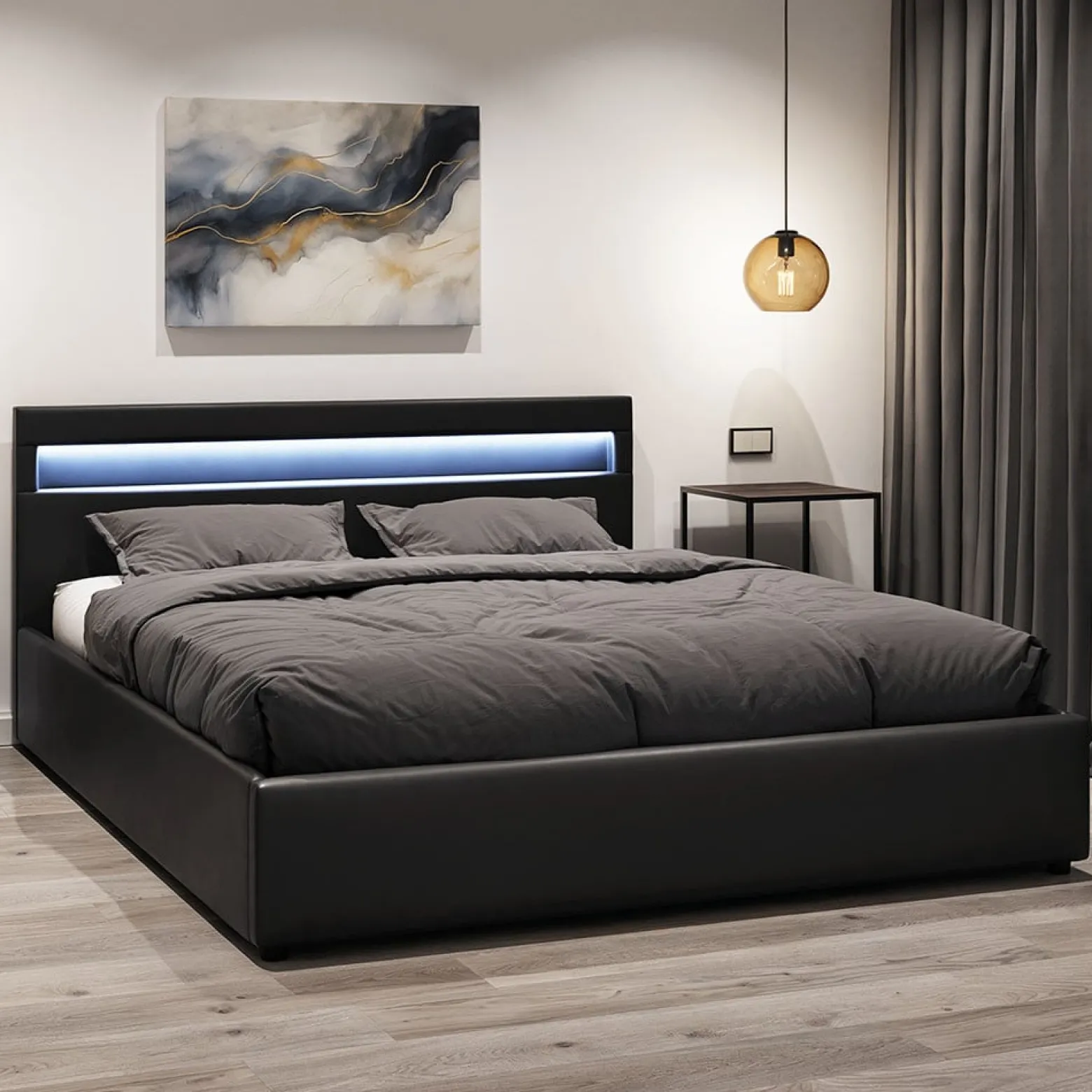 Łóżko 140x200 z pojemnikiem Nira czarne + materac H3 Nova T30