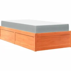 Łóżko z materacem woskowy brąz 90x190 cm lite drewno sosnowe