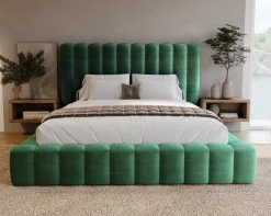 Łóżko z wysokim zagłowiem 140x200 Elise, gruba pianka - zielony