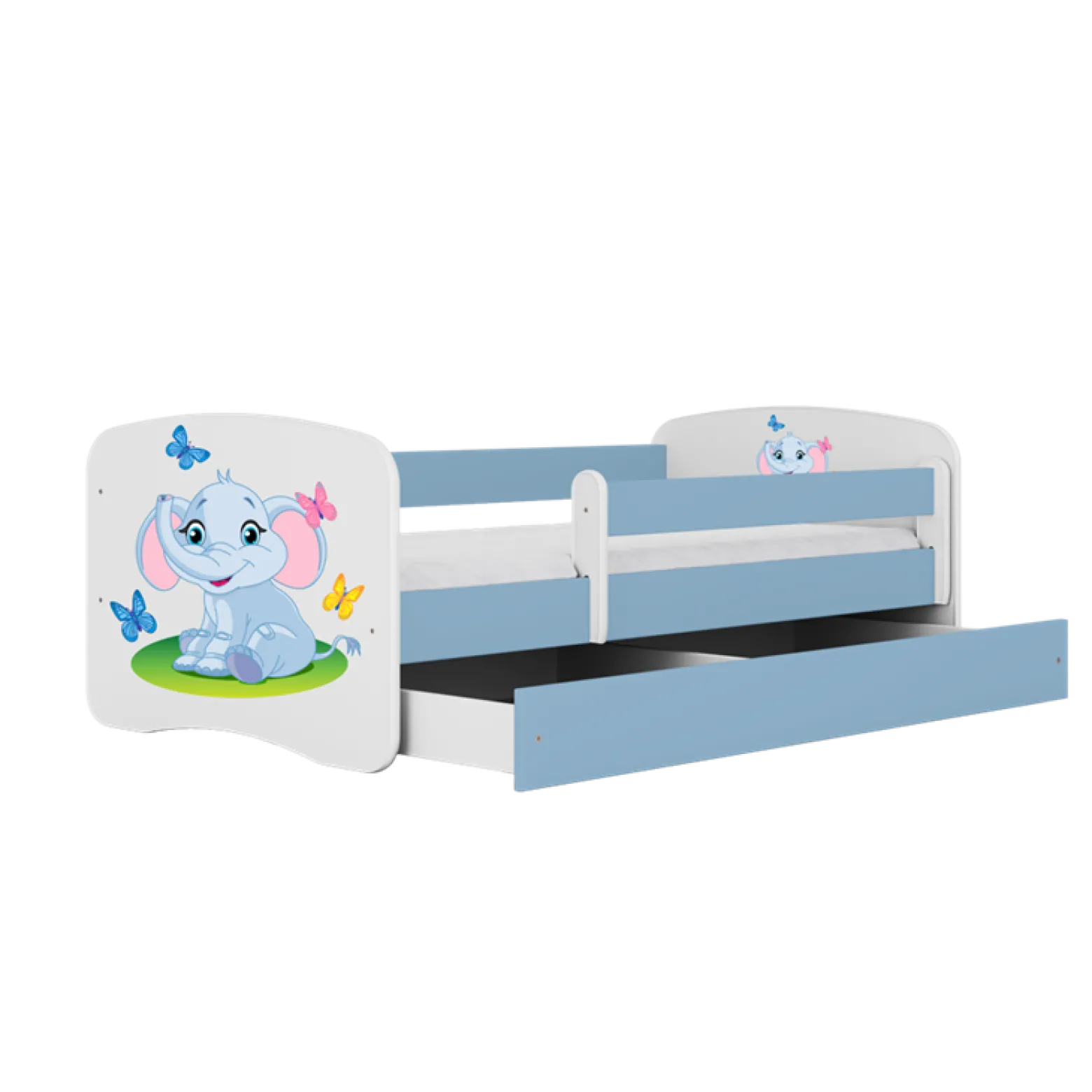 Łóżko Babydreams niebieskie Słonik z szufladą materac piankowy 180x80