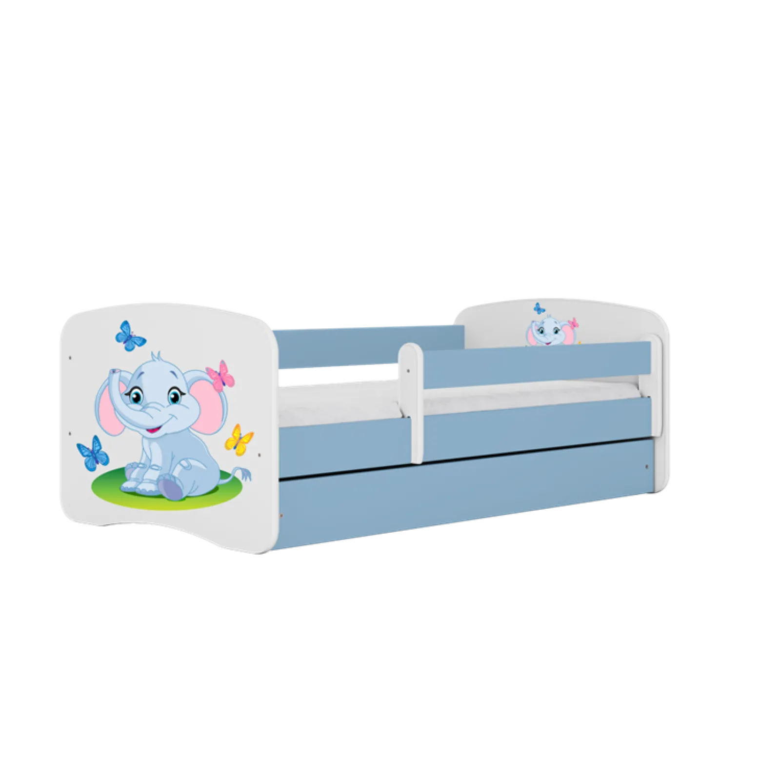 Łóżko Babydreams niebieskie Słonik z szufladą materac piankowy 180x80
