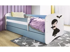 Łóżko Babydreams niebieskie Wednesday z szufladą materac piankowy 180x80