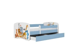 Łóżko Babydreams niebieskie Zwierzęta z szufladą materac piankowy 180x80