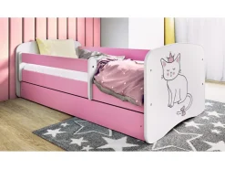 Łóżko Babydreams różowe Kot z szufladą materac piankowy 180x80