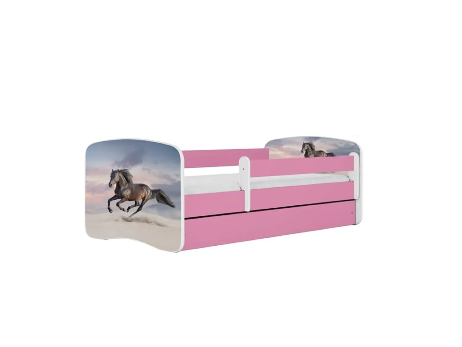 Łóżko Babydreams różowe Koń w galopie z szufladą materac piankowy 160x80