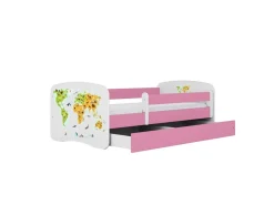 Łóżko Babydreams różowe Mapa z szufladą materac piankowy 180x80