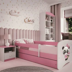 Łóżko Babydreams różowe Panda z szufladą materac piankowy 160x80