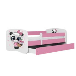 Łóżko Babydreams różowe Panda z szufladą materac piankowy 160x80