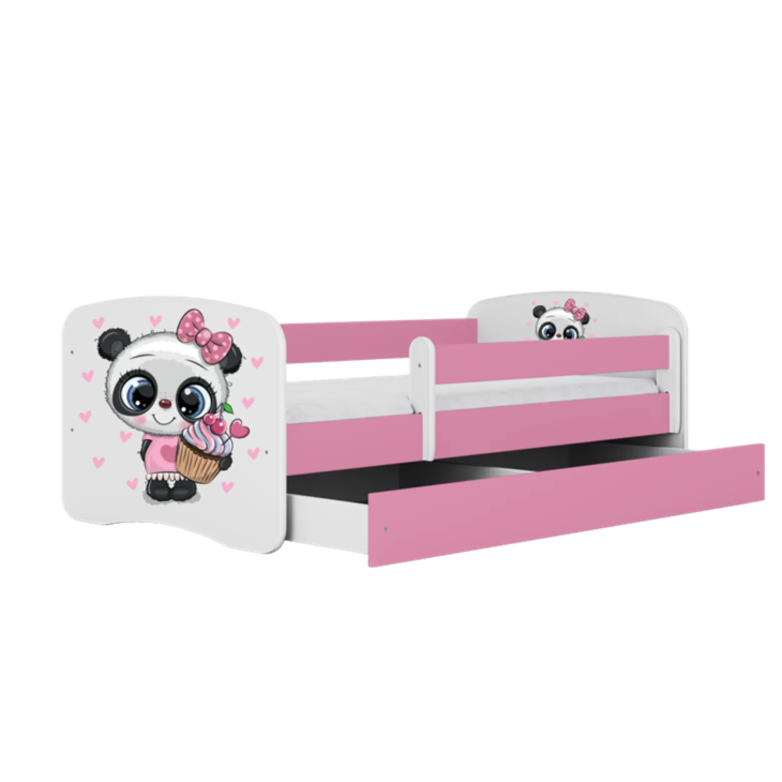 Łóżko Babydreams różowe Panda z szufladą materac piankowy 160x80