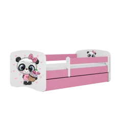 Łóżko Babydreams różowe Panda z szufladą materac piankowy 160x80
