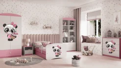 Łóżko Babydreams różowe Panda z szufladą materac piankowy 160x80