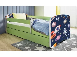 Łóżko Babydreams zielone Kosmos z szufladą materac piankowy 140x70