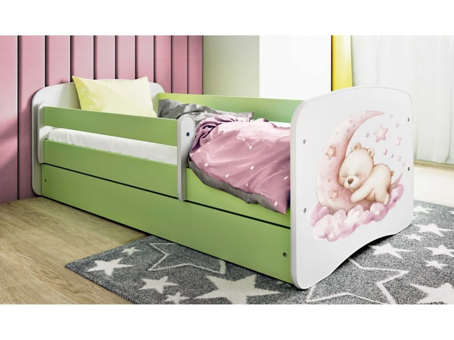 Łóżko Babydreams zielone Sen z szufladą materac piankowy 160x80