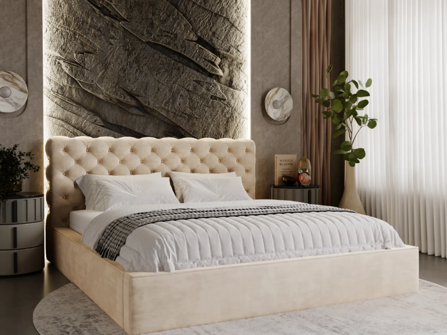 Łóżko chesterfield APOLLO 120x200 beżowe z pojemnikiem