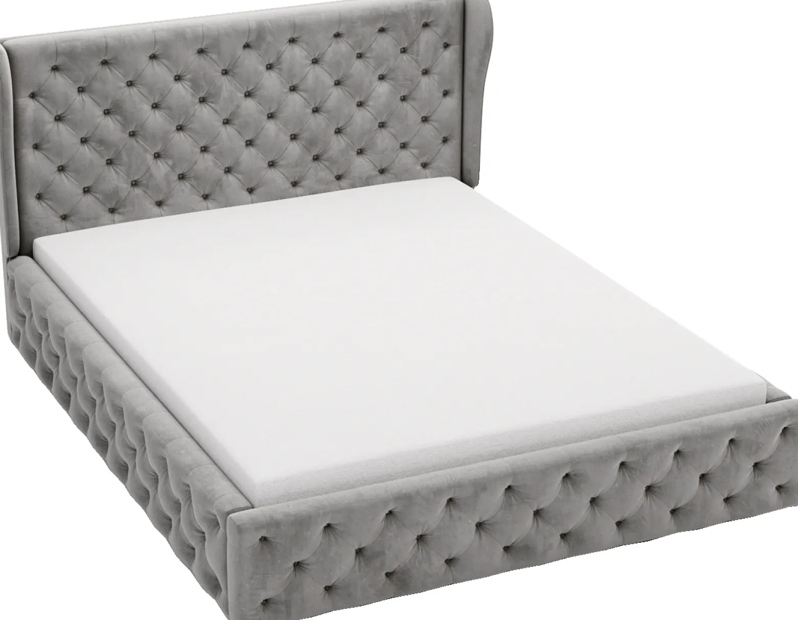 Łóżko chesterfield 140x200 Vivaro z pojemnikiem i stelażem - Jasny szary