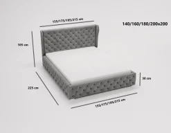 Łóżko chesterfield 140x200 Vivaro z pojemnikiem i stelażem - Jasny szary