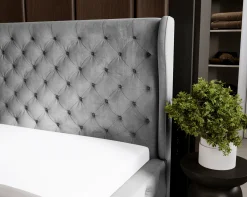 Łóżko chesterfield 140x200 Vivaro z pojemnikiem i stelażem - Jasny szary