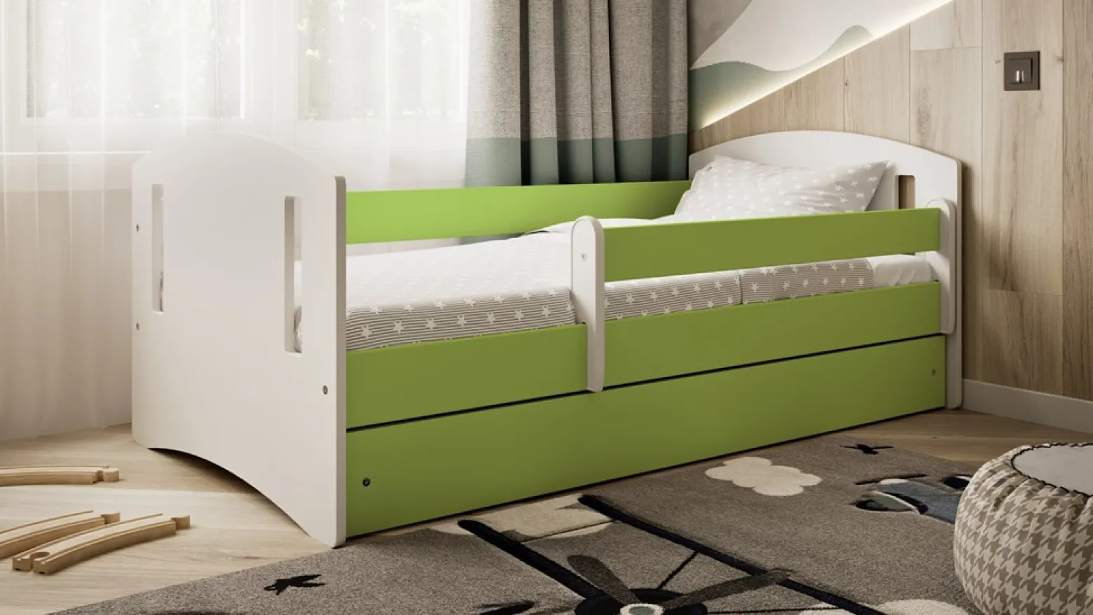 Łóżko Classic 2 zielone z szufladą materac piankowy 180x80