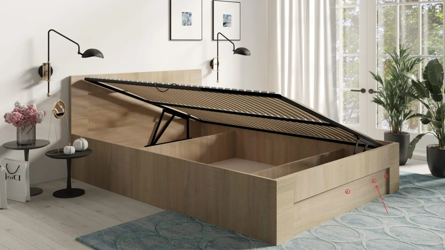 Łóżko 160cm x 200cm Otwierane z boku | BIAŁE | Pojemnik + Stelaż