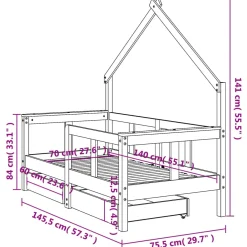 łóżko dla dzieci Biały 70 x 140 cm Drewno sosnowe vidaXL