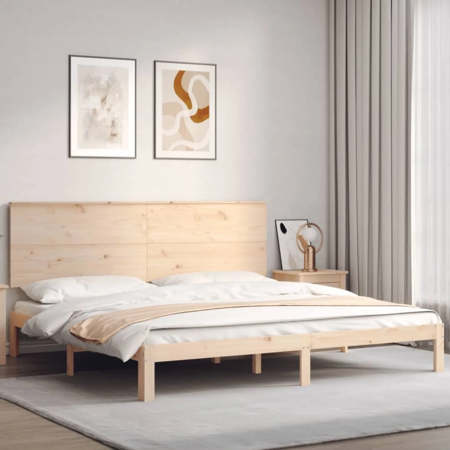 Łóżko Drewniane Brązowe Rama Łóżka Stelaż Do Pokoju Sypialni 200x200 cm