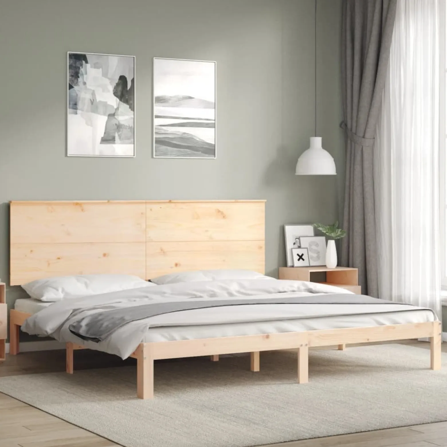 Łóżko Drewniane Brązowe Rama Łóżka Stelaż Do Pokoju Sypialni 200x200 cm