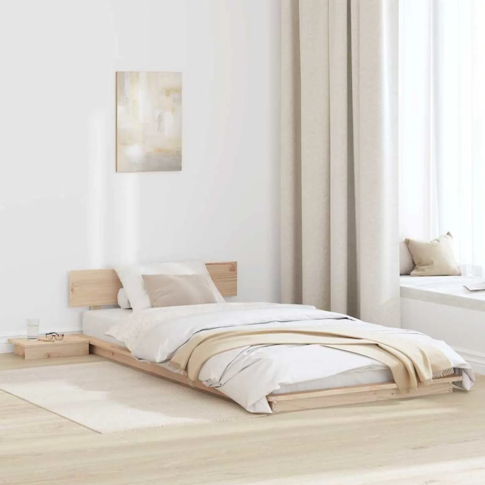 Łóżko Drewniane Brązowe Rama Łóżka Ze Stelażem Sypialnia Pokój 75 x 190 cm