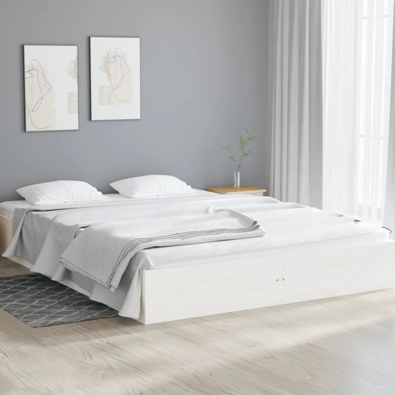 Łóżko Drewniane Rama Łóżka Sofa Biała Do Sypialni Pokoju 140 x 190 cm