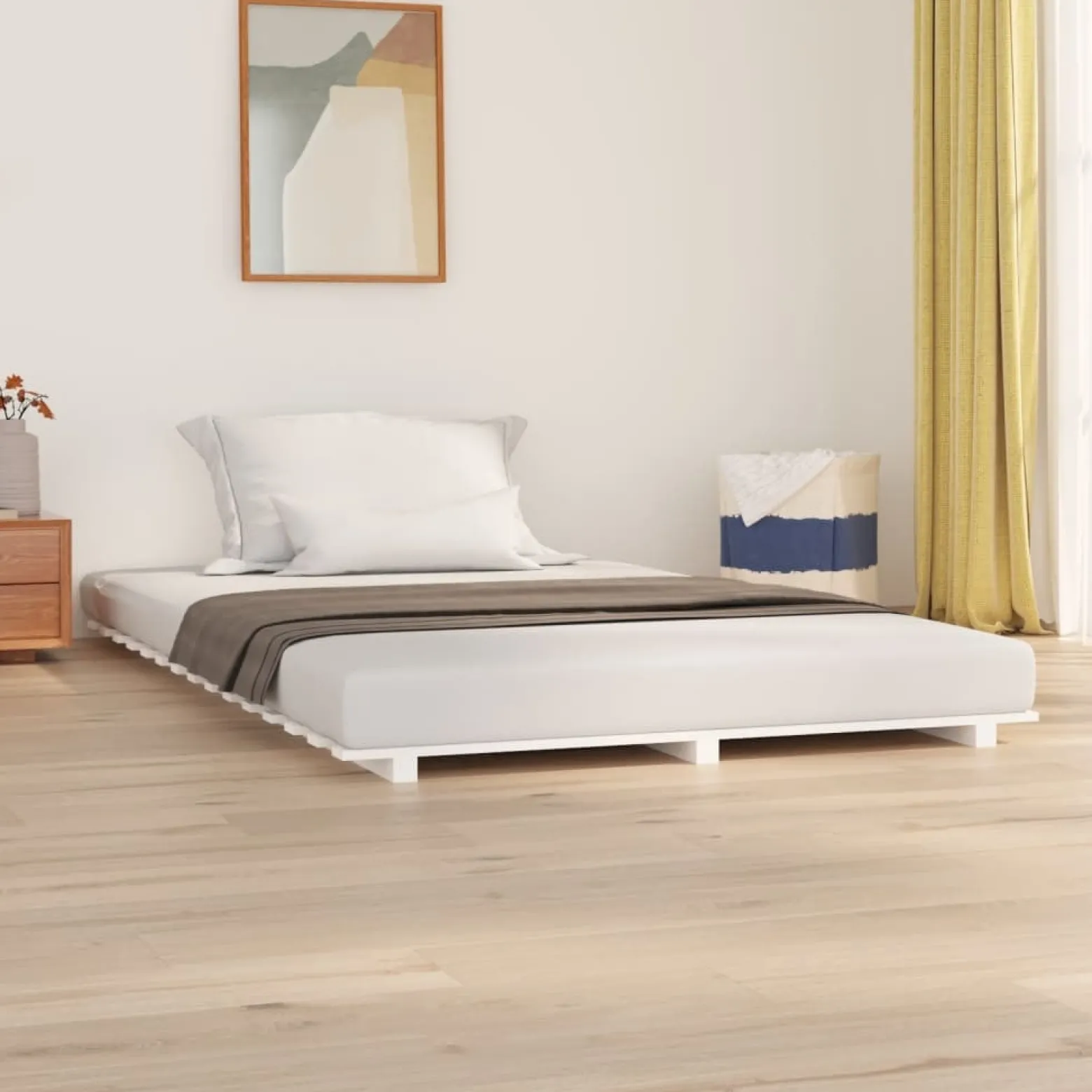 Łóżko Drewniane Rama Łóżka Sofa Biała Do Sypialni Pokoju 140 x 200 cm