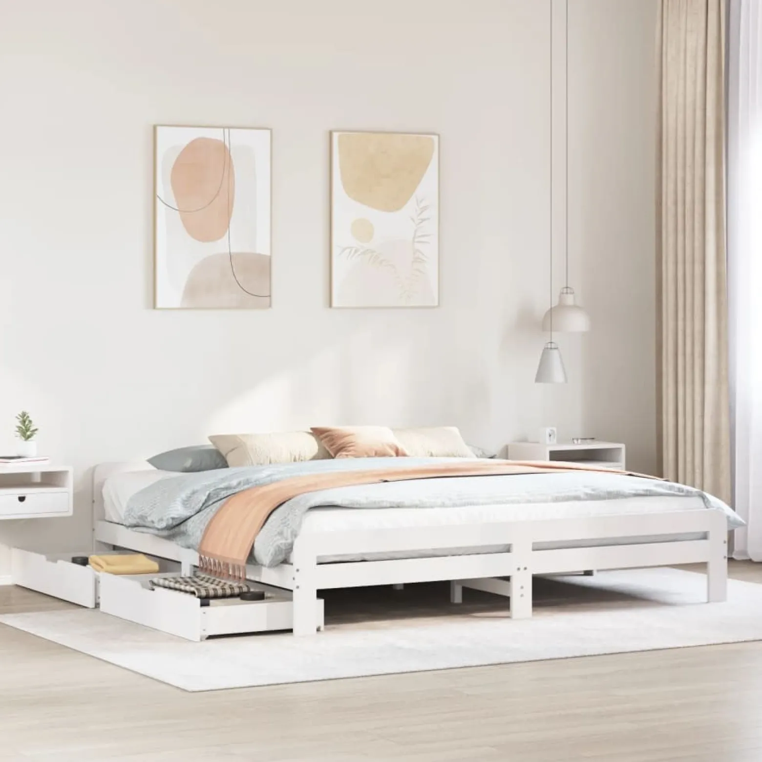 Łóżko Drewniane Rama Łóżka Sofa Biała Do Sypialni Pokoju200x200 cm