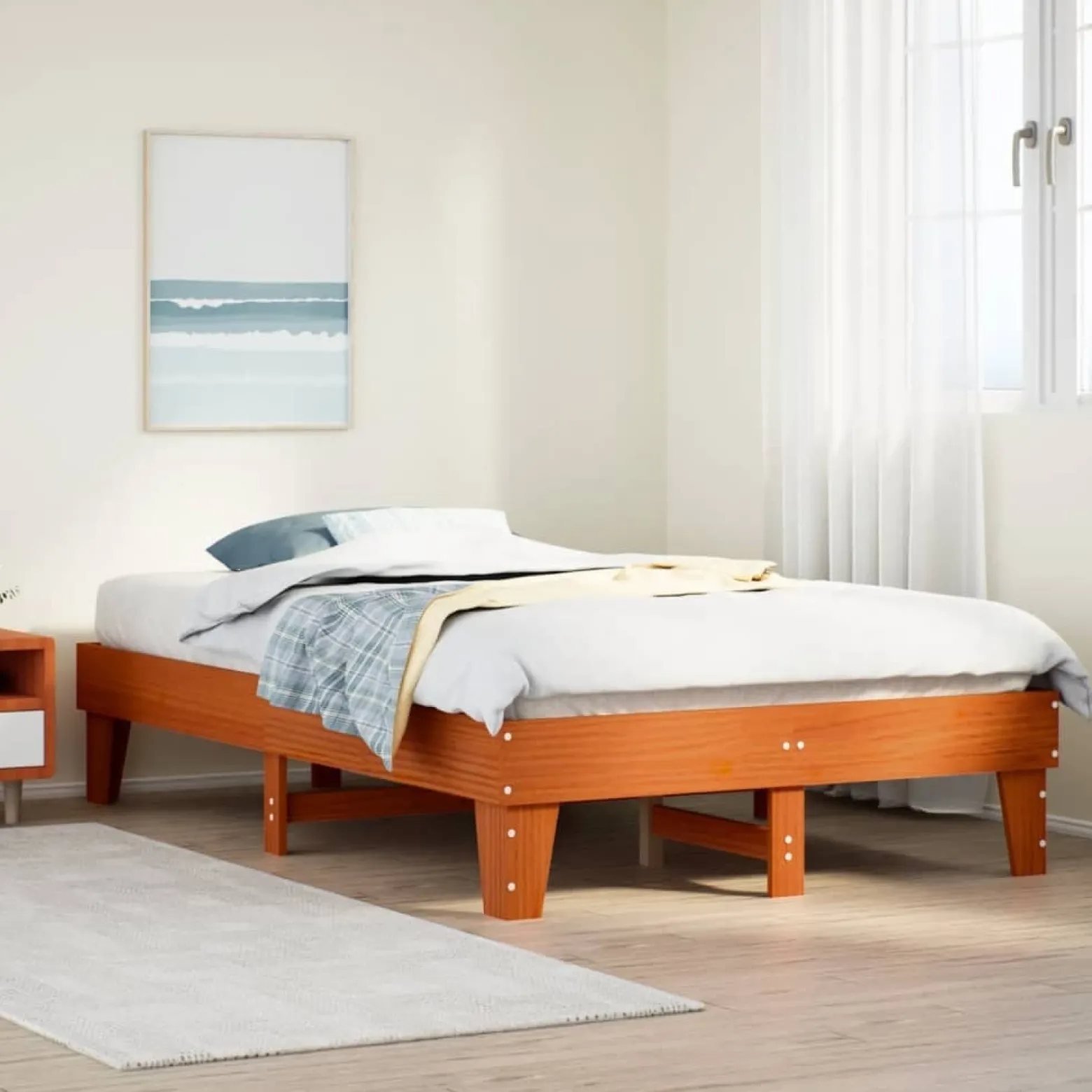 Łóżko Drewniane Rama Łóżka Sofa Brązowe Do Sypialni Pokoju 135x190 cm