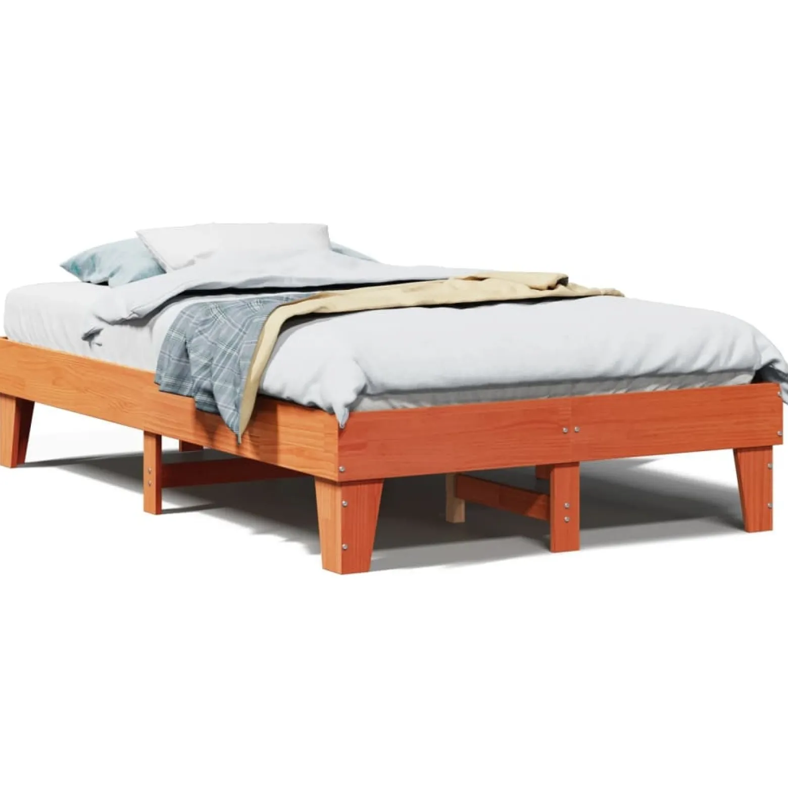 Łóżko Drewniane Rama Łóżka Sofa Brązowe Do Sypialni Pokoju 135x190 cm