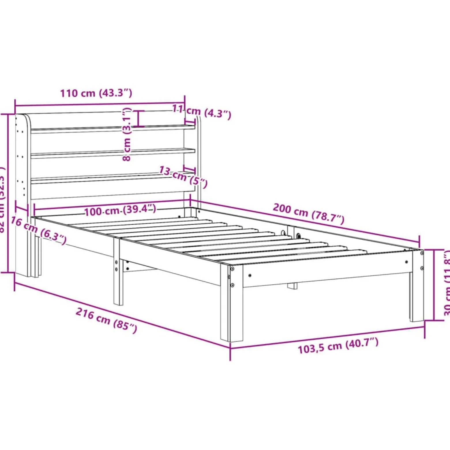 Łóżko Drewniane Rama Łóżka Sofa Brązowe Do Sypialni Pokoju 100x200 cm
