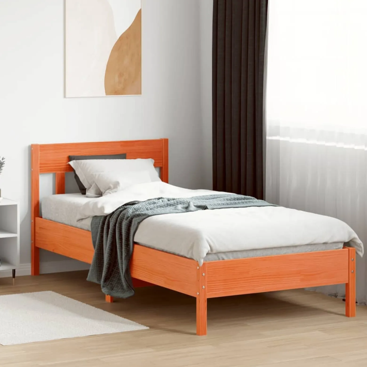 Łóżko Drewniane Rama Łóżka Sofa Brązowe Do Sypialni Pokoju 75x190 cm