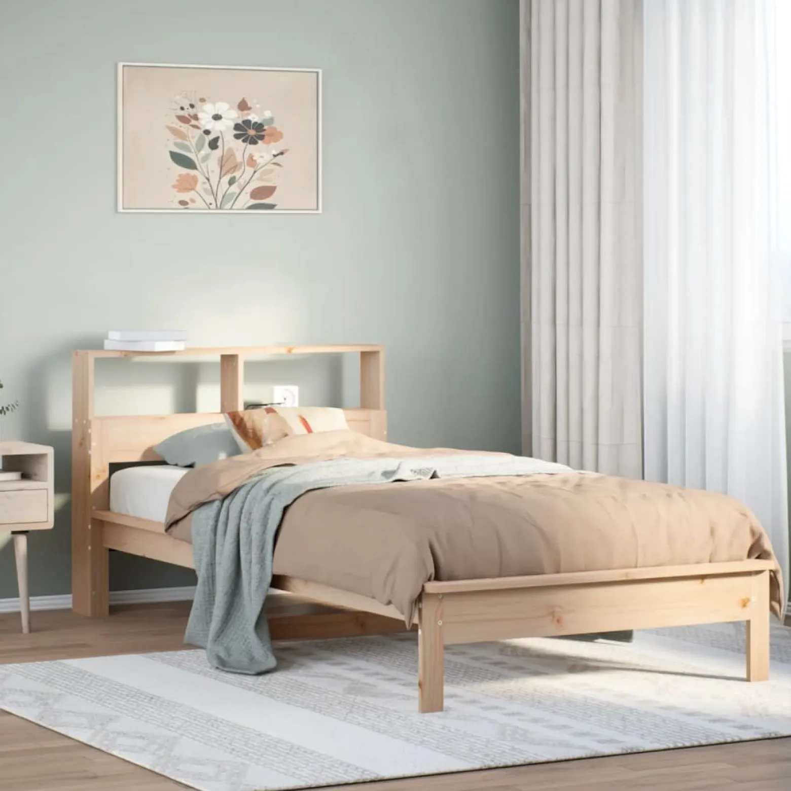 Łóżko Drewniane Rama Łóżka Sofa Brązowe Do Sypialni Pokoju 75x190 cm