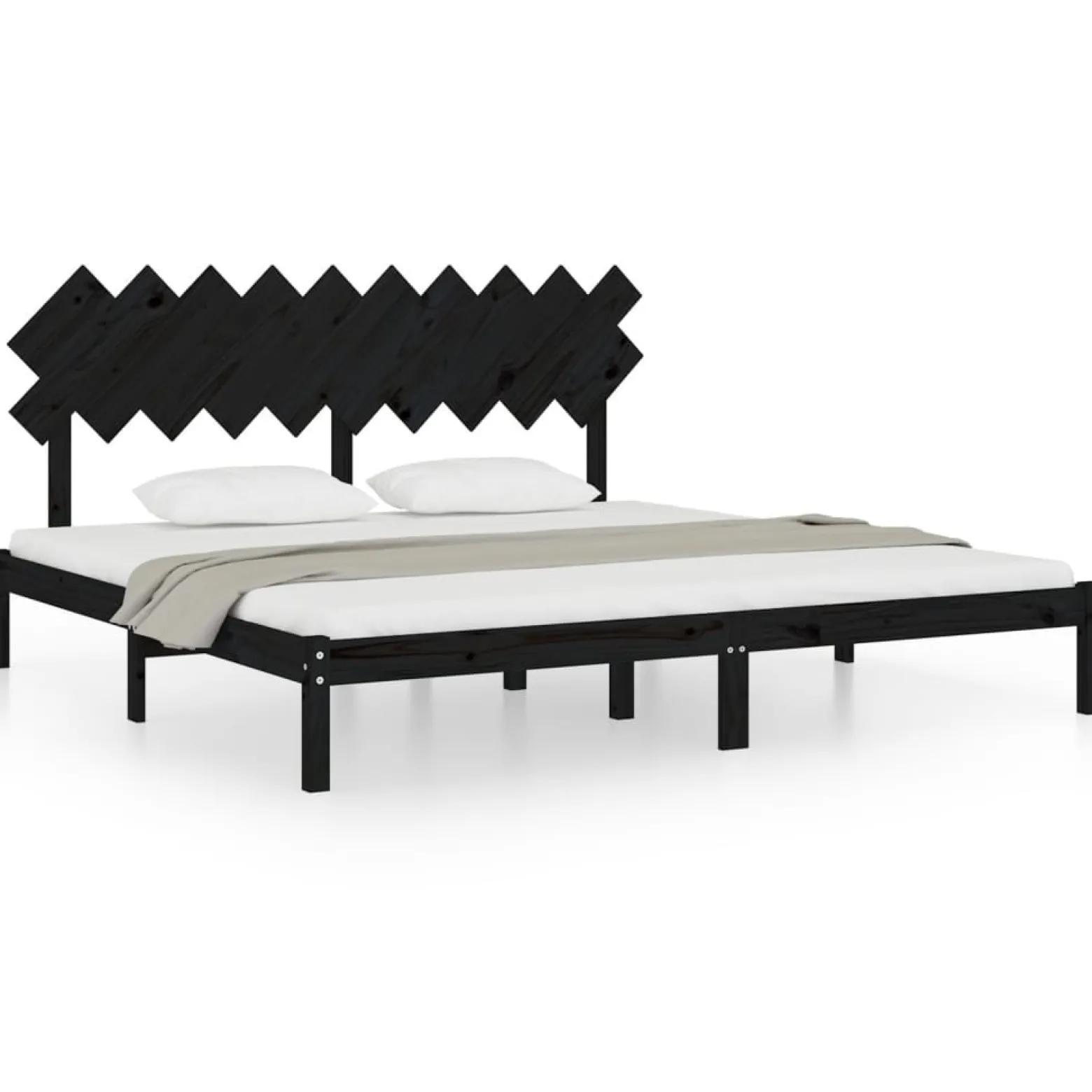 Łóżko Drewniane Rama Łóżka Sofa Czarne Do Sypialni Pokoju 200 x 200 cm
