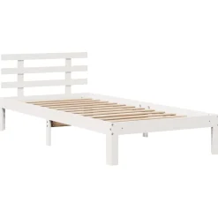 Łóżko Drewniane z Regałem Rama Łóżka Ze Stelażem Biała 75x190 cm