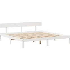 Łóżko Drewniane z Regałem Rama Łóżka Ze Stelażem Biała 180x200 cm